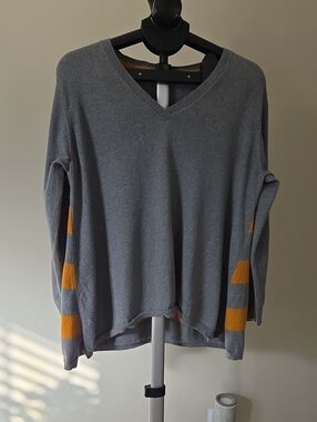 Lisa Todd Gray V-Neck Sweater with Mustard Side Panels